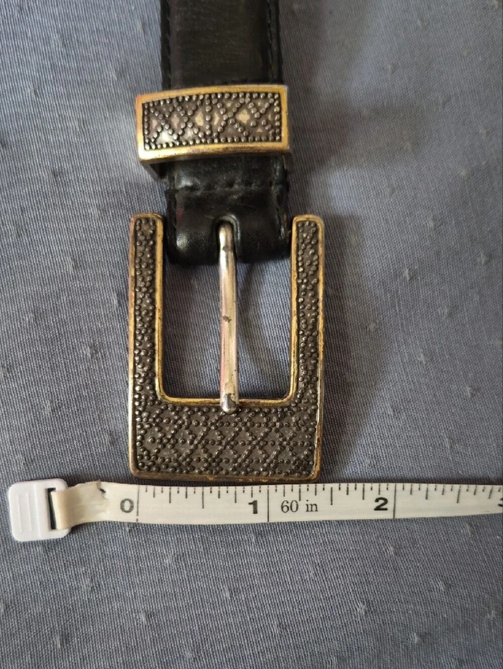 Fossil Black Leather Belt Decorative Studded Silver Tone Brass Buckle Womens M